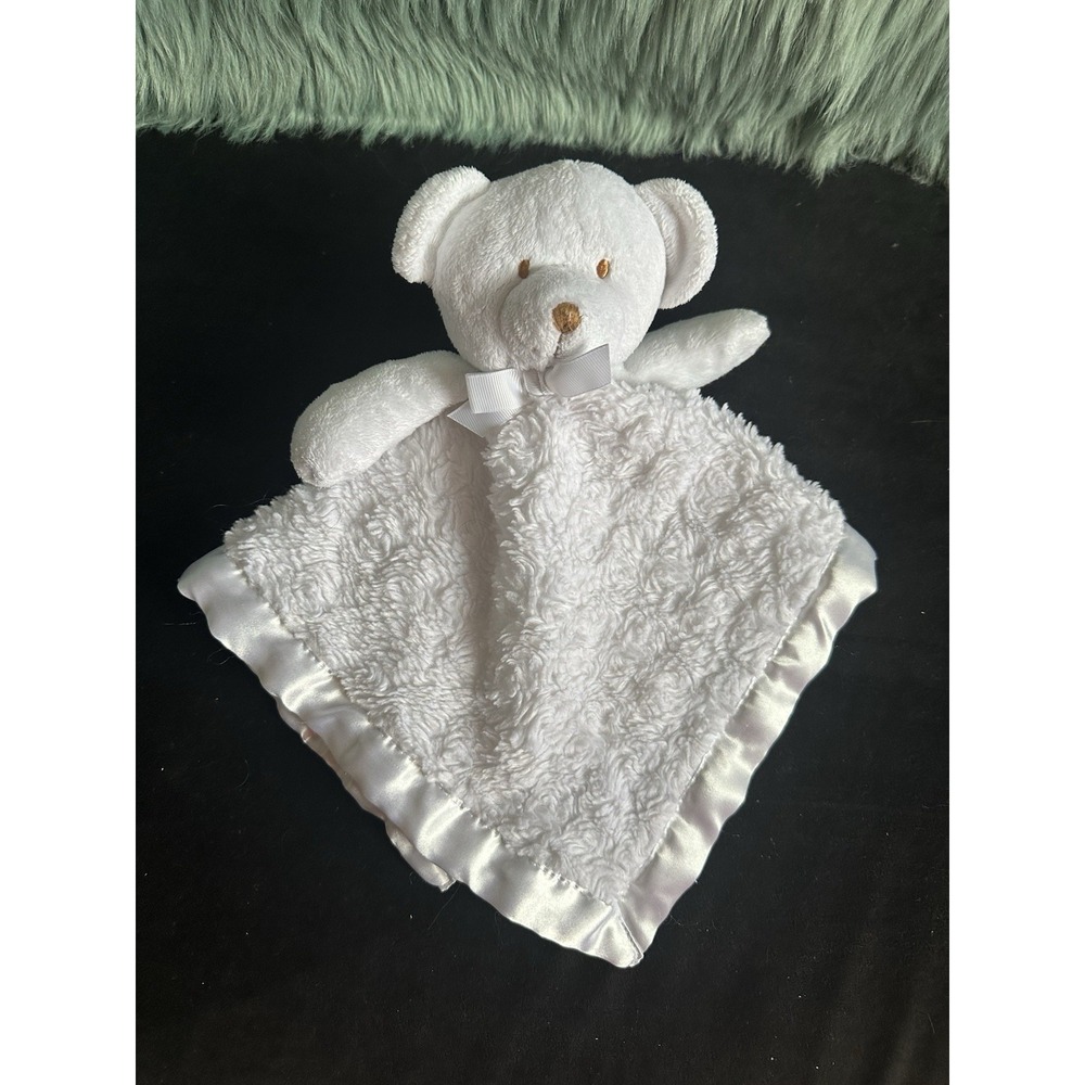 Blankets and Beyond Lovey White‎ Bear Satin Trim Lovely Comfort Plush